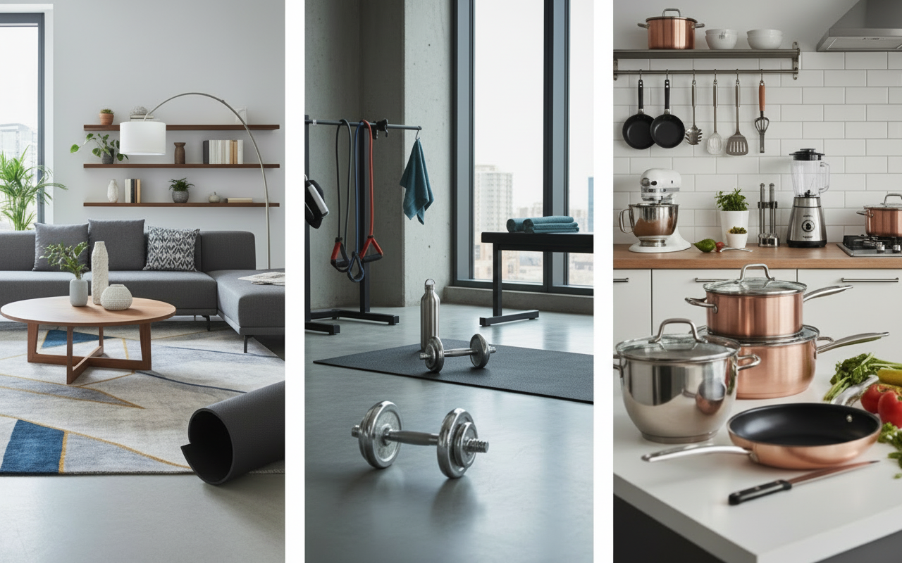 gif of 3 Images Home Equipments, Fitness Accesories and Kitchen Equipmemts